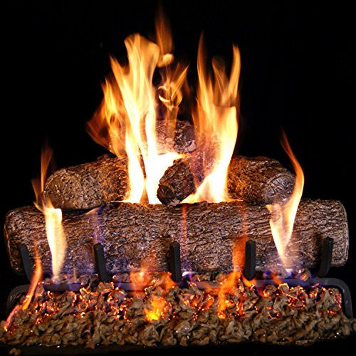 Real Fyre 24-inch Live Oak Log Set with Vented Burner Auto-Safety Pilot Control Valve and Gas Connection Kit (Propane Gas Only)